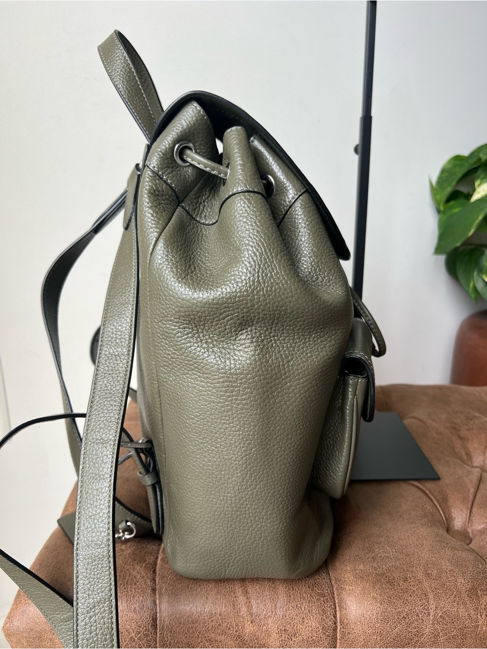 Coach Olive Green Pebbled Leather Backpack with Front Pockets Style 6145 - Picture 11 of 15